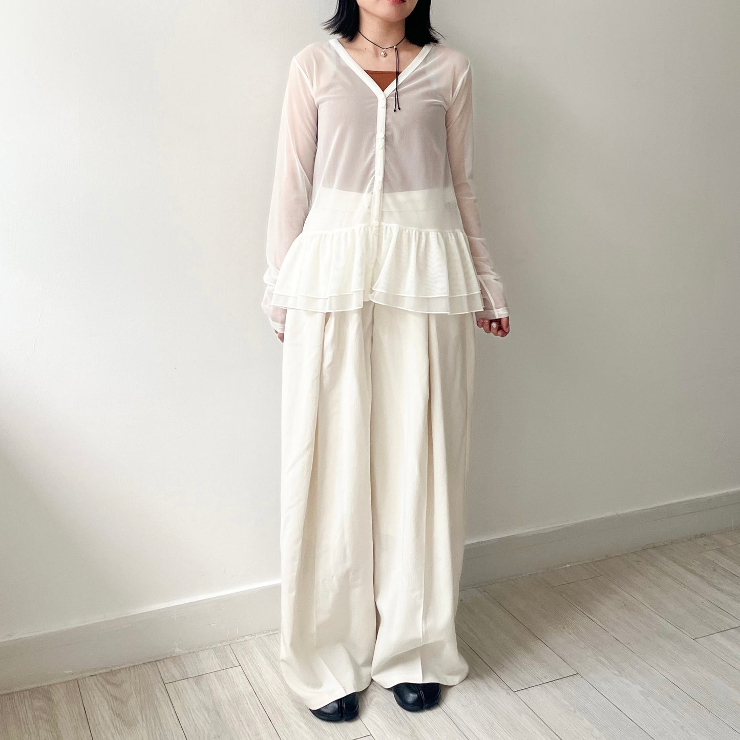 TP494- Layer See-through V Neck Top | White | Grey | Black