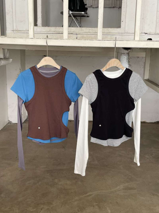 "早鳥優惠" TP662- 撞色3件裝縷空上衣 | Brown x Blue | White x Black