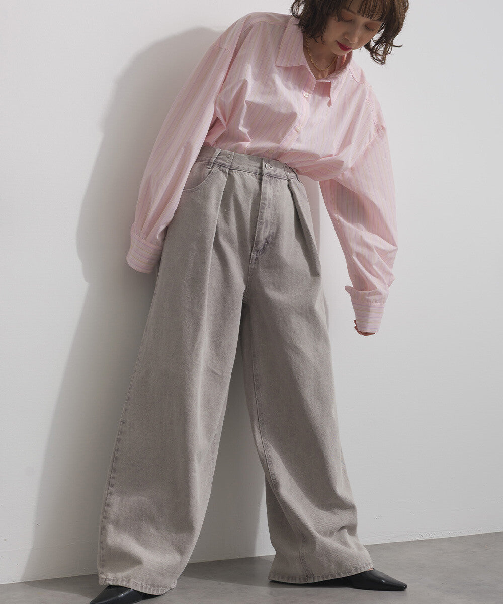 PT109- Denim Tuck Pant | Yellow | Grey