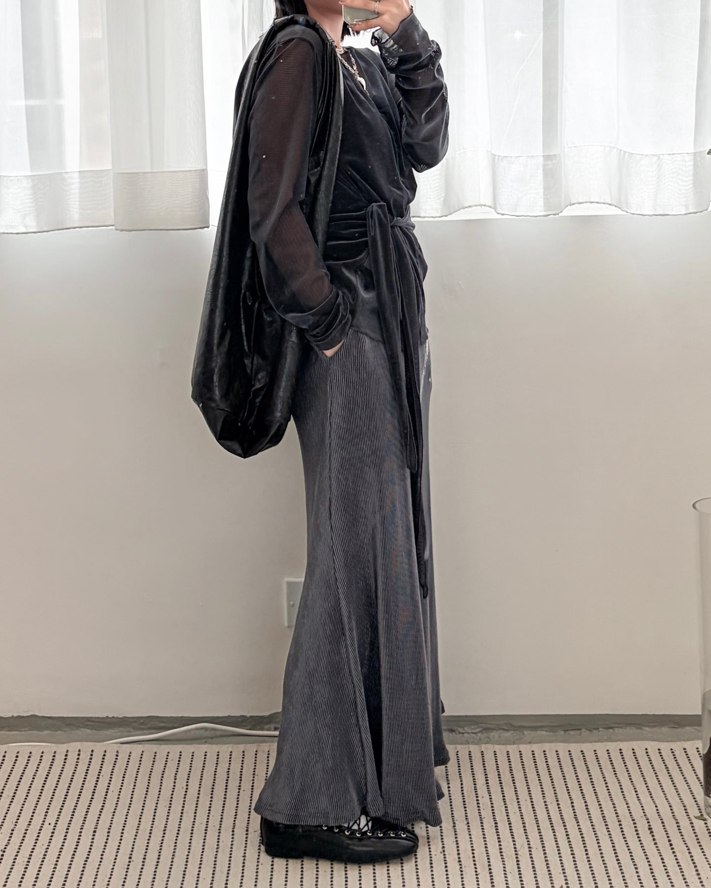 SK136- 絲絨Pocket Skirt ｜Light Grey | Grey | Red wine | Black