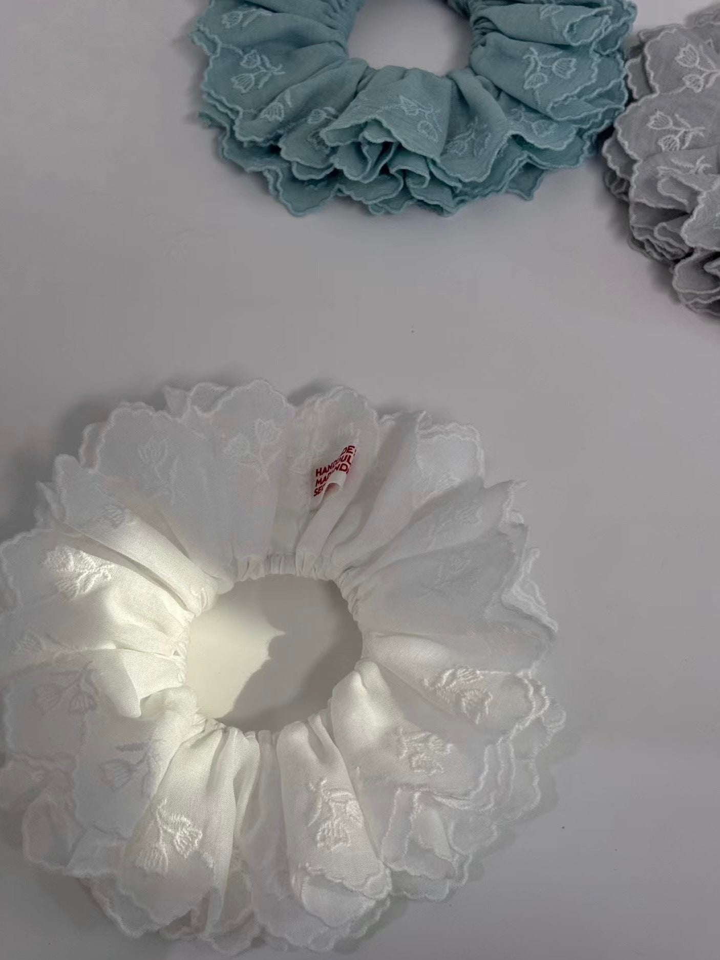 AC205- 4 Layer Flower Hair Scrunchie | White | Grey | Blue