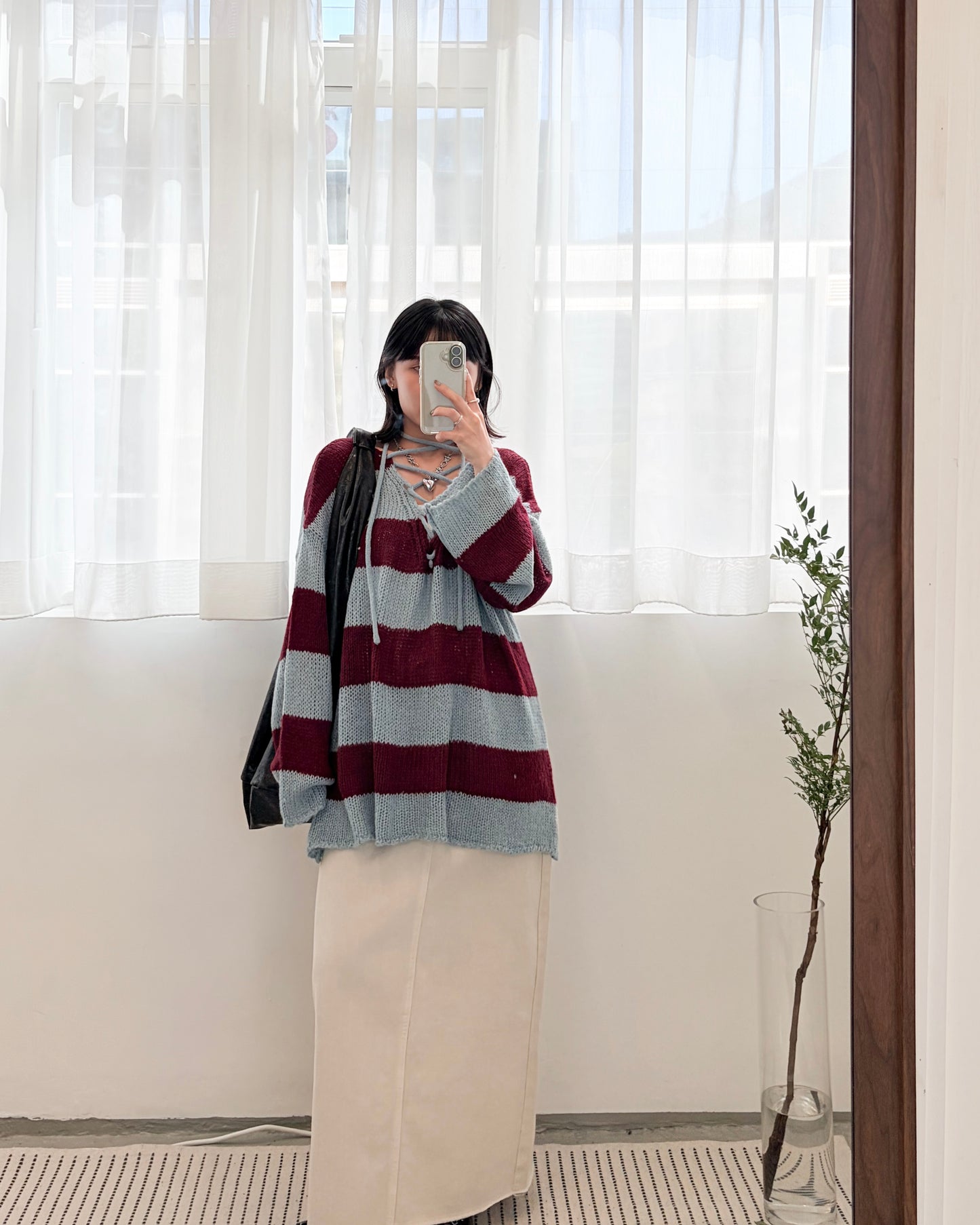 TP691- 拼色2 Ways Stripe Knit Top | Lime x Orange | Blue x Purple | Grey x Black