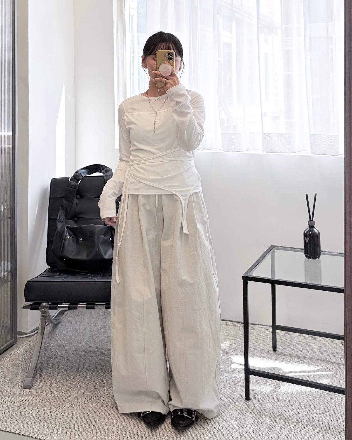 PT125- 挺身Cotton Balloon Pants | Ivory | Dark Brown