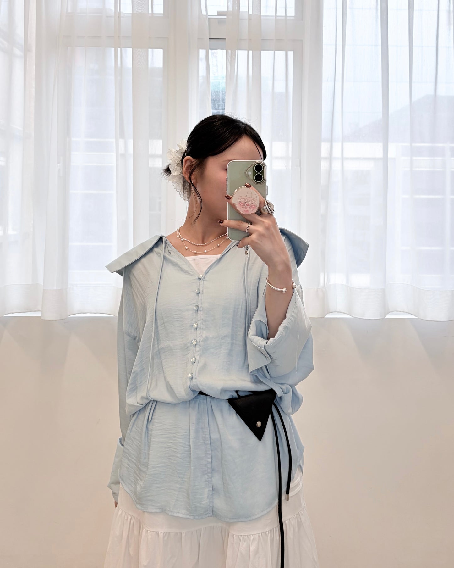 TP785- Sailor Coller Rayon Blouse | White | Beige | Blue | Black
