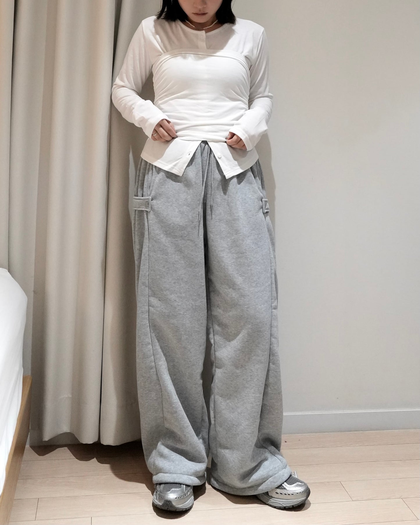 TP698- Tube Top Button Set Top | Ivory | Brown | Grey （ 內有薄抓毛 ，超級巨軟熟 )