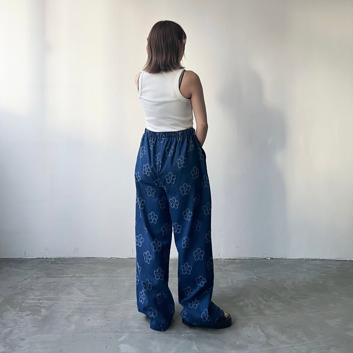 PT56- Flowers Denim Pants | Blue | Navy