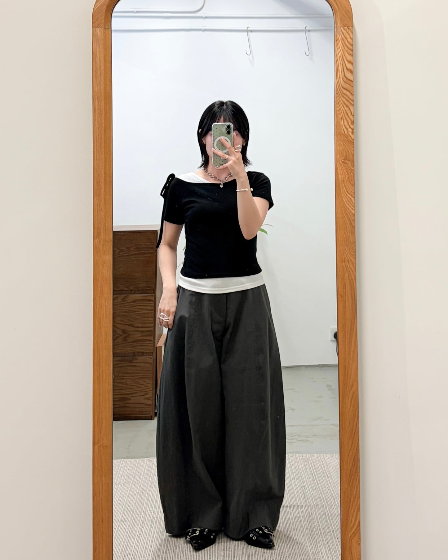 TP743- 2 in 1 Ribbon Sleeve Tee | White x Blue | Grey x Charcoal | White x Black