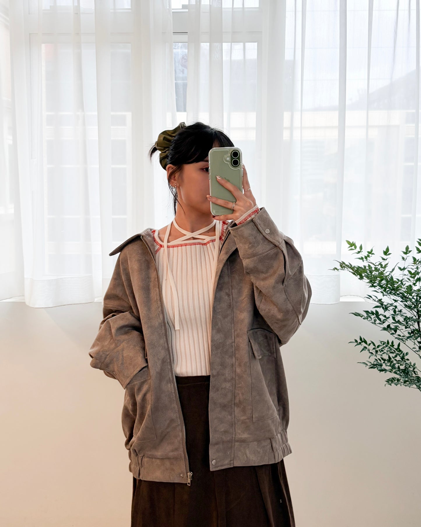 JK42- Unwash Collar Blouse Jacket | Milk Tea | Grey | Brown
