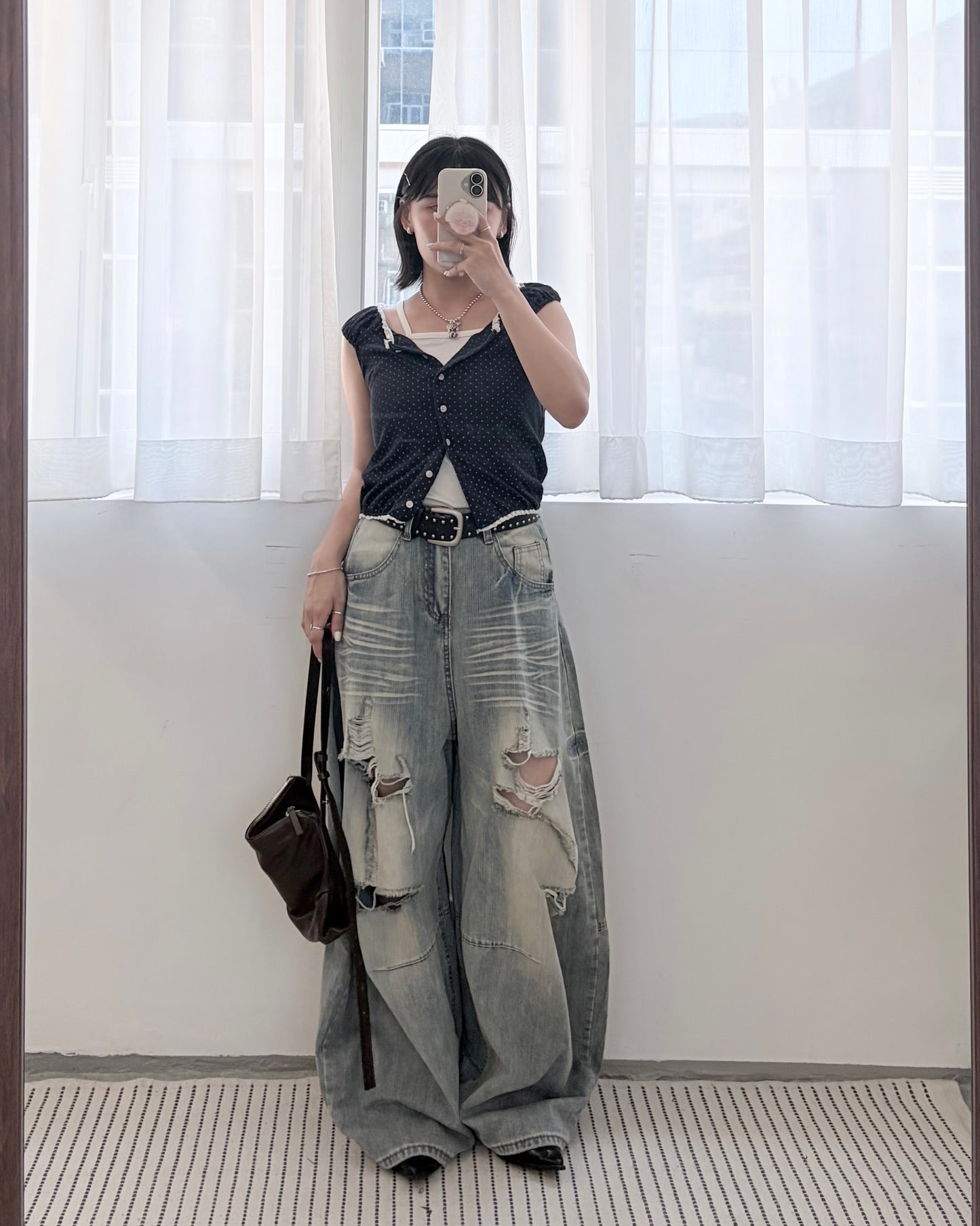 TP822- Small Dot Cute Vest Top | White | Navy