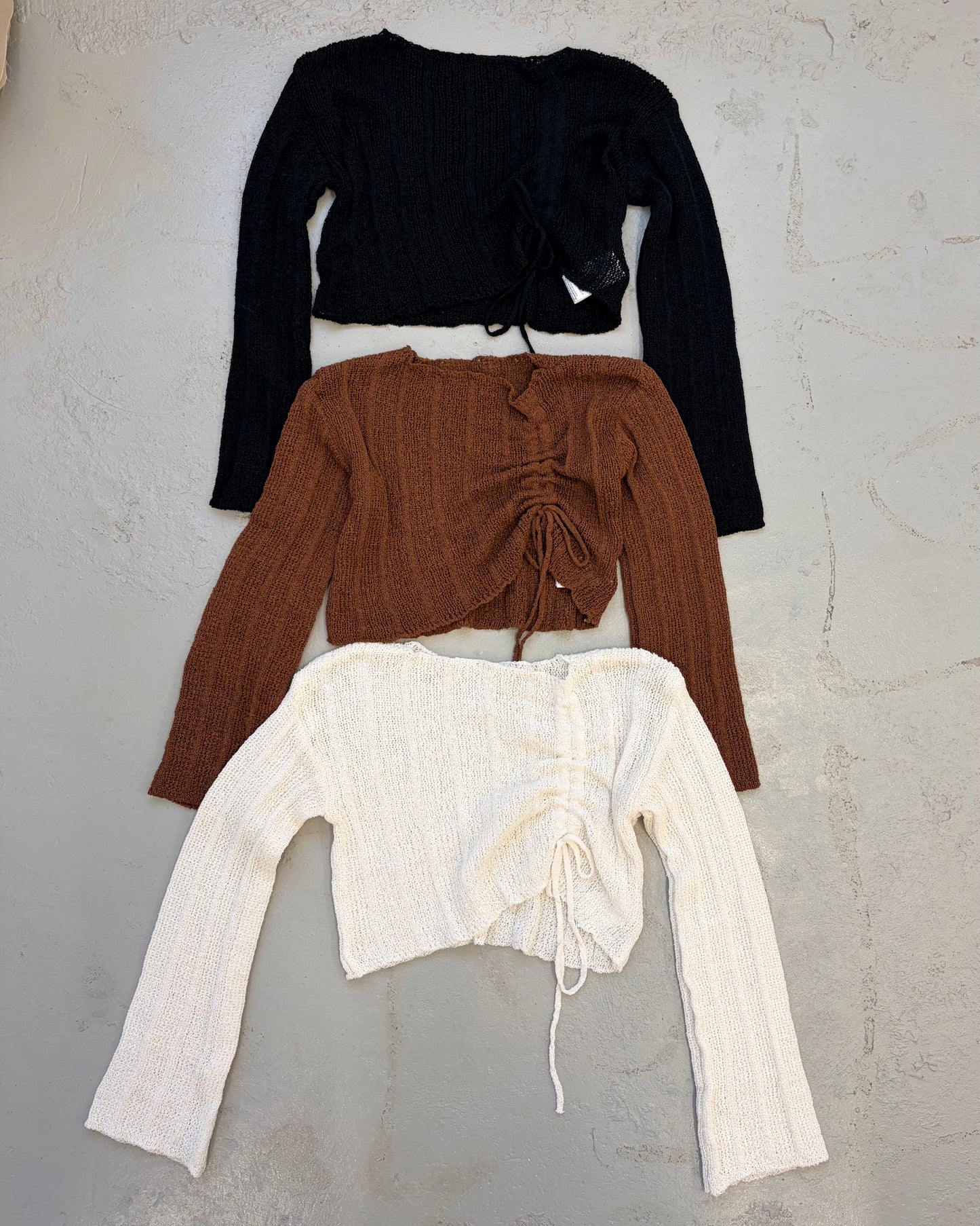 TP681- Cropped Shirring Set Top | Ivory | Brown | Black