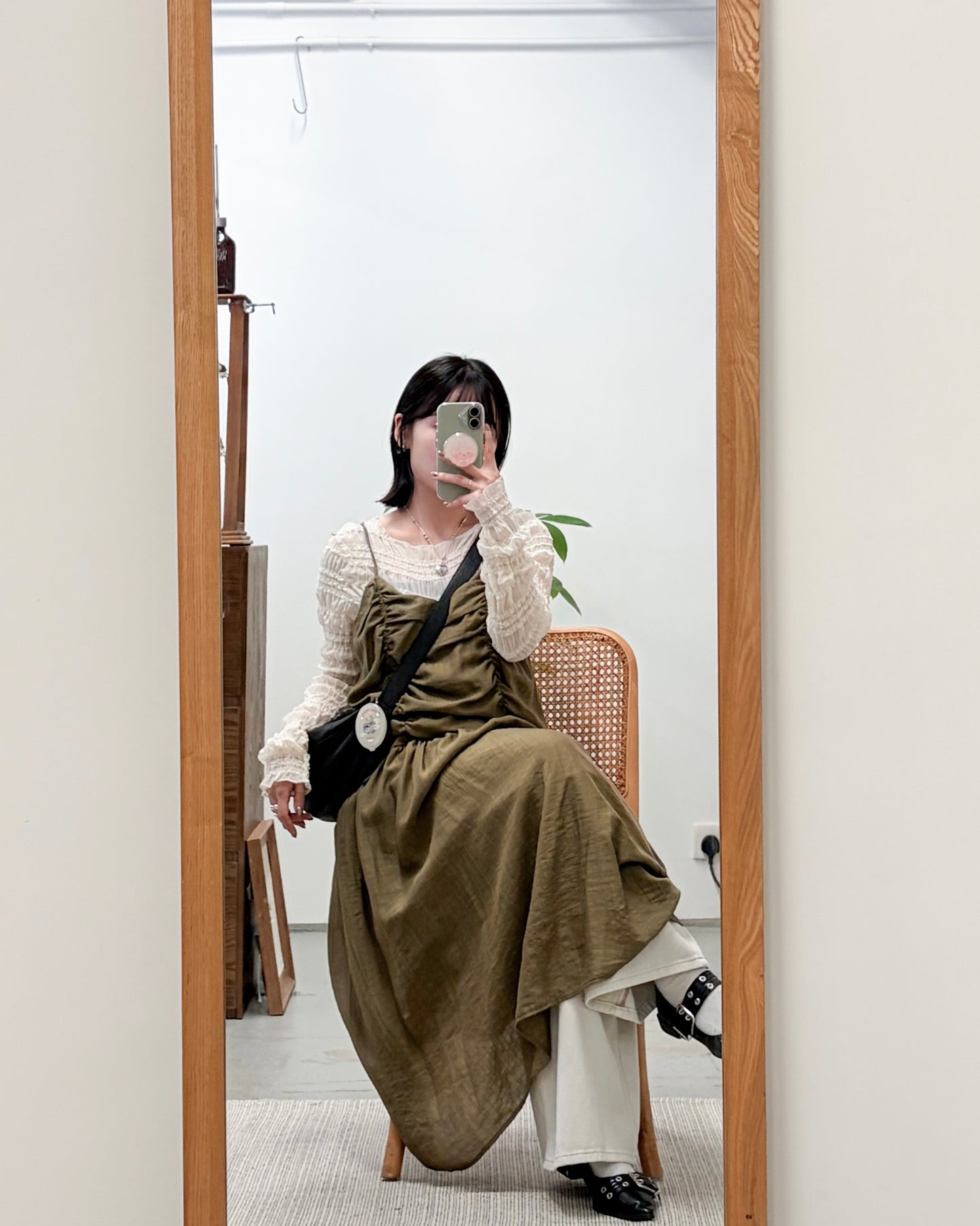 OP74- Talia Pleated Midi One Piece | Ivory | Olive