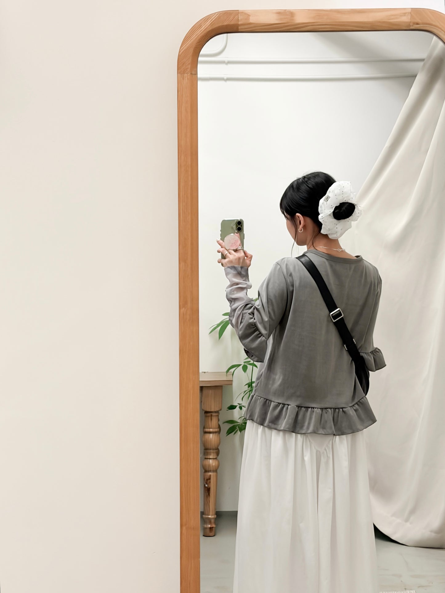 TP729- 2 in 1 Ruffle Sleeve Top | Beige | Grey