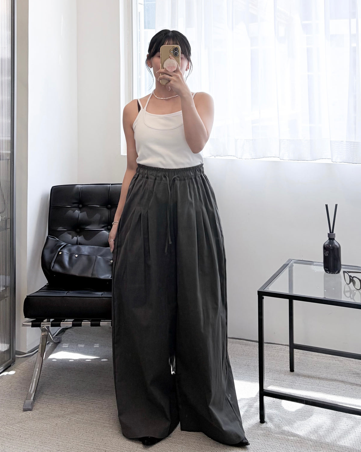 PT124- Soft Pleated Pants | Ivory | Grey
