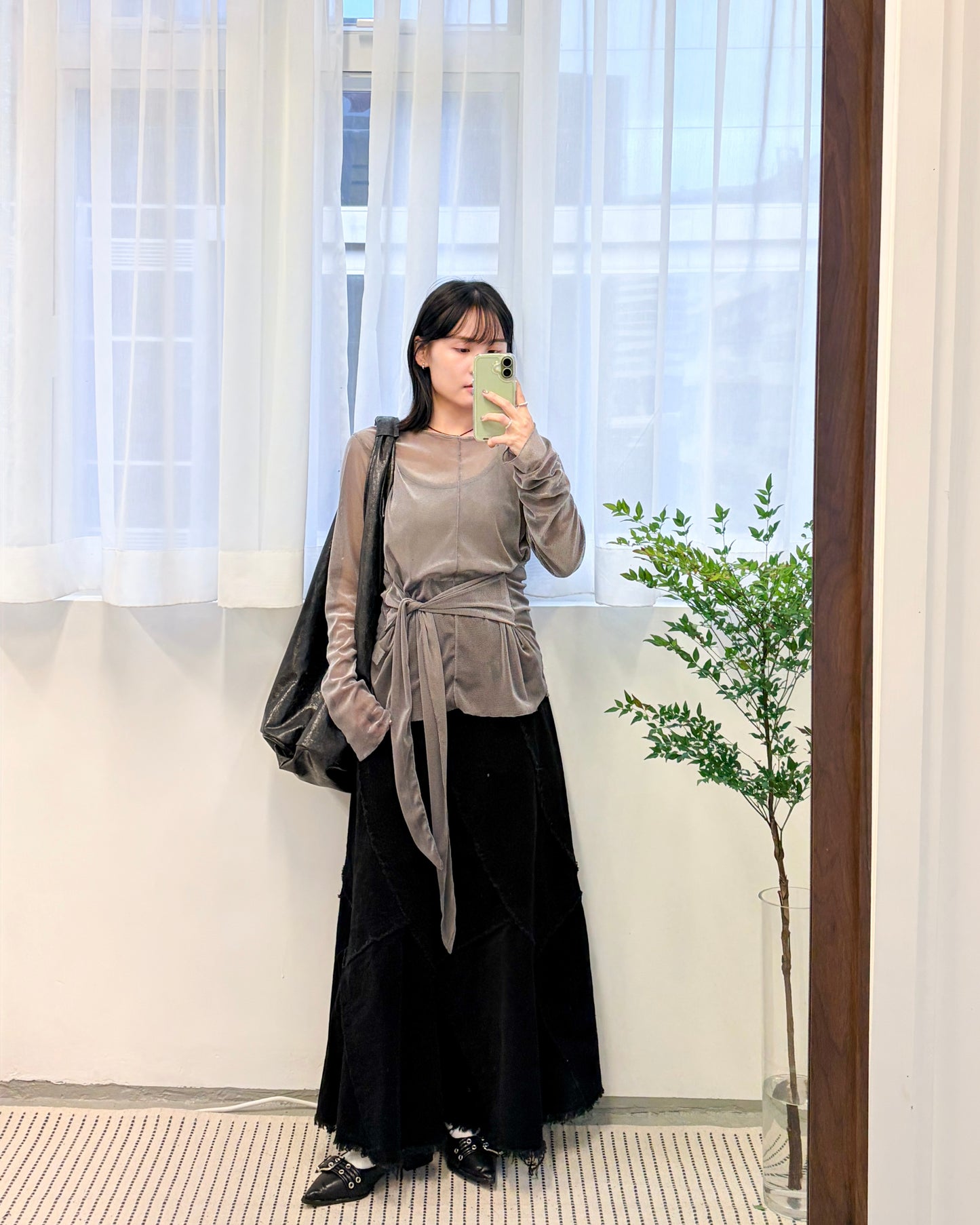 SK135- 薄燈芯絨破爛邊半截裙 ｜ Black | 棗紅色 | Brown