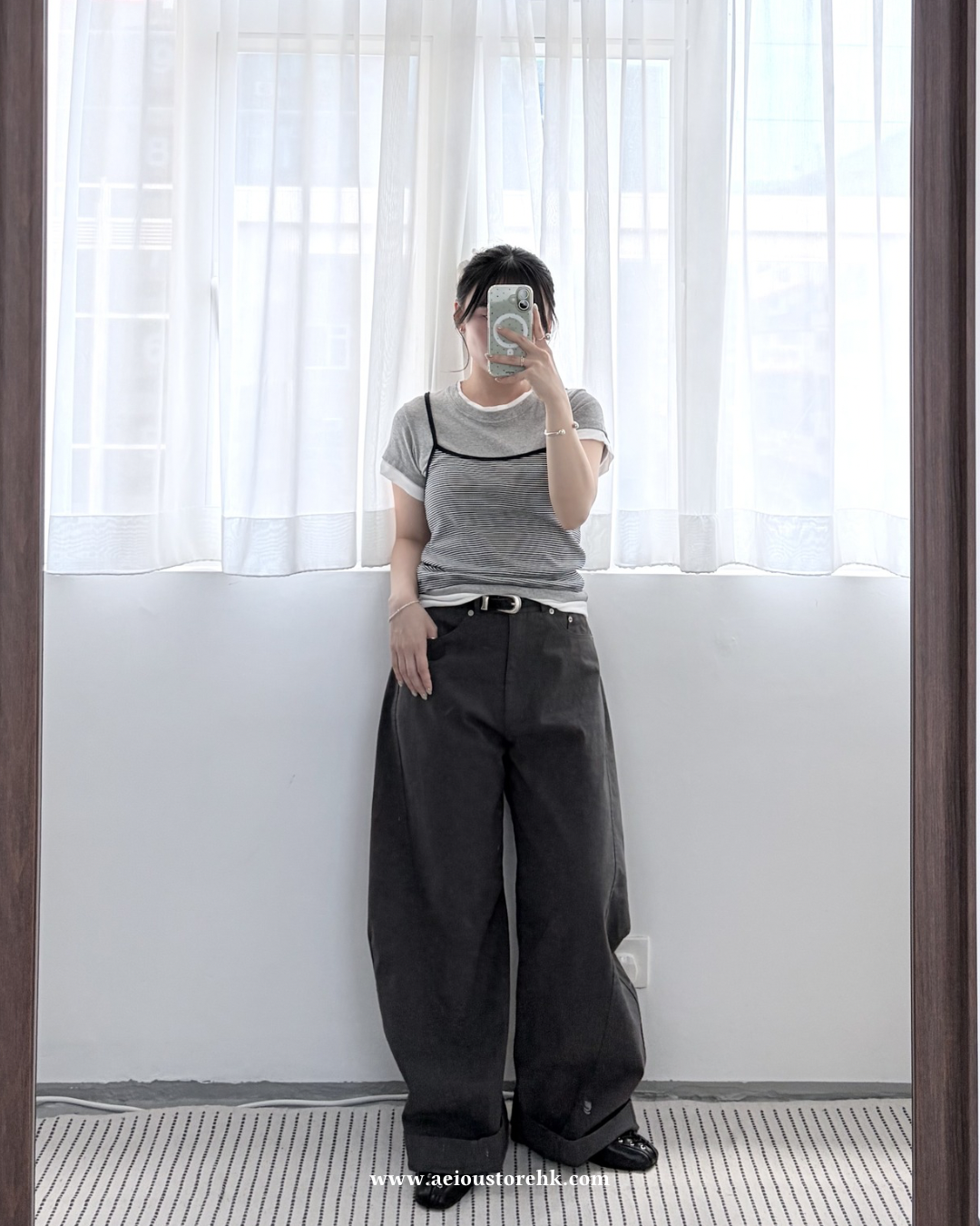 TP771- 假3件橫間Tee | White | Grey