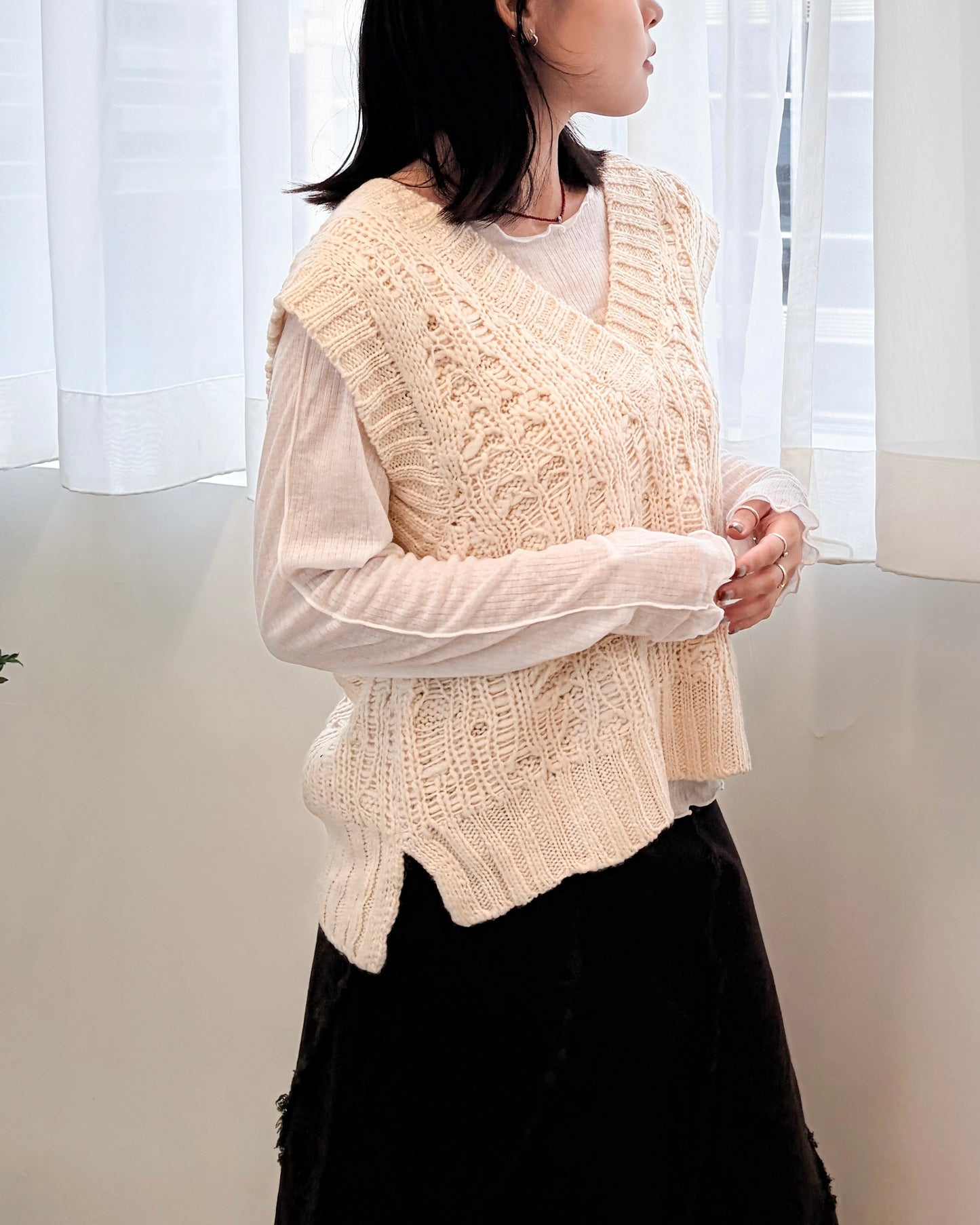 TP705- V Neck Knit Vest Top | Ivory | Camel Brown | Black