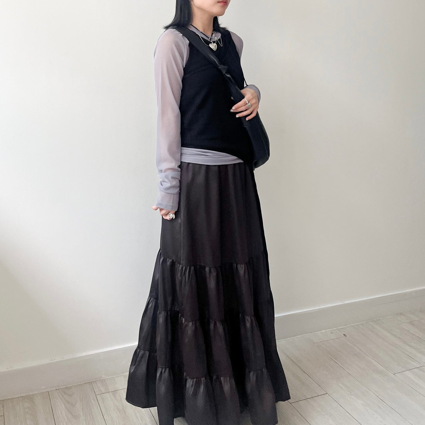 SK100- Tiered Skirt | Charcoal