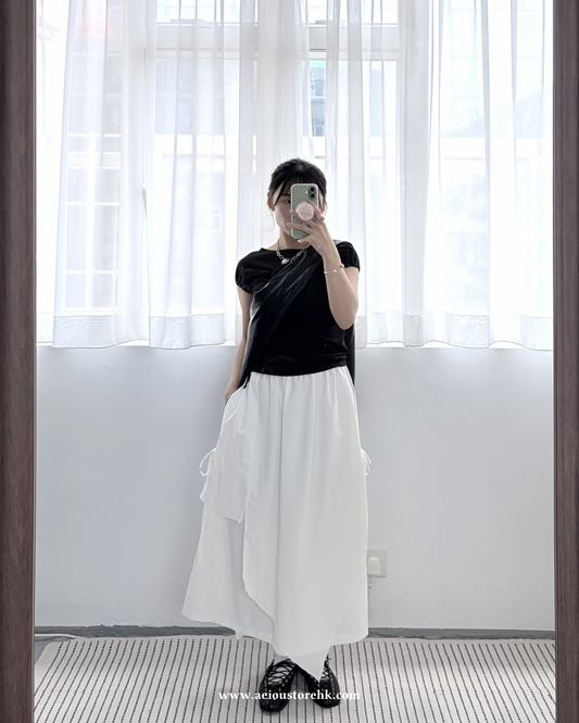 SK150- 2 Way Side Ribbon Skirt | White | Black