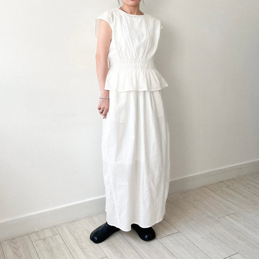 SK124- 麻棉Skirt | White