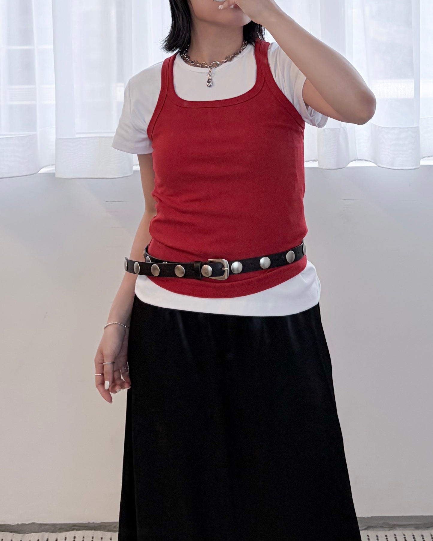 TP826- Square Neck Vest | White | Charcoal | Red