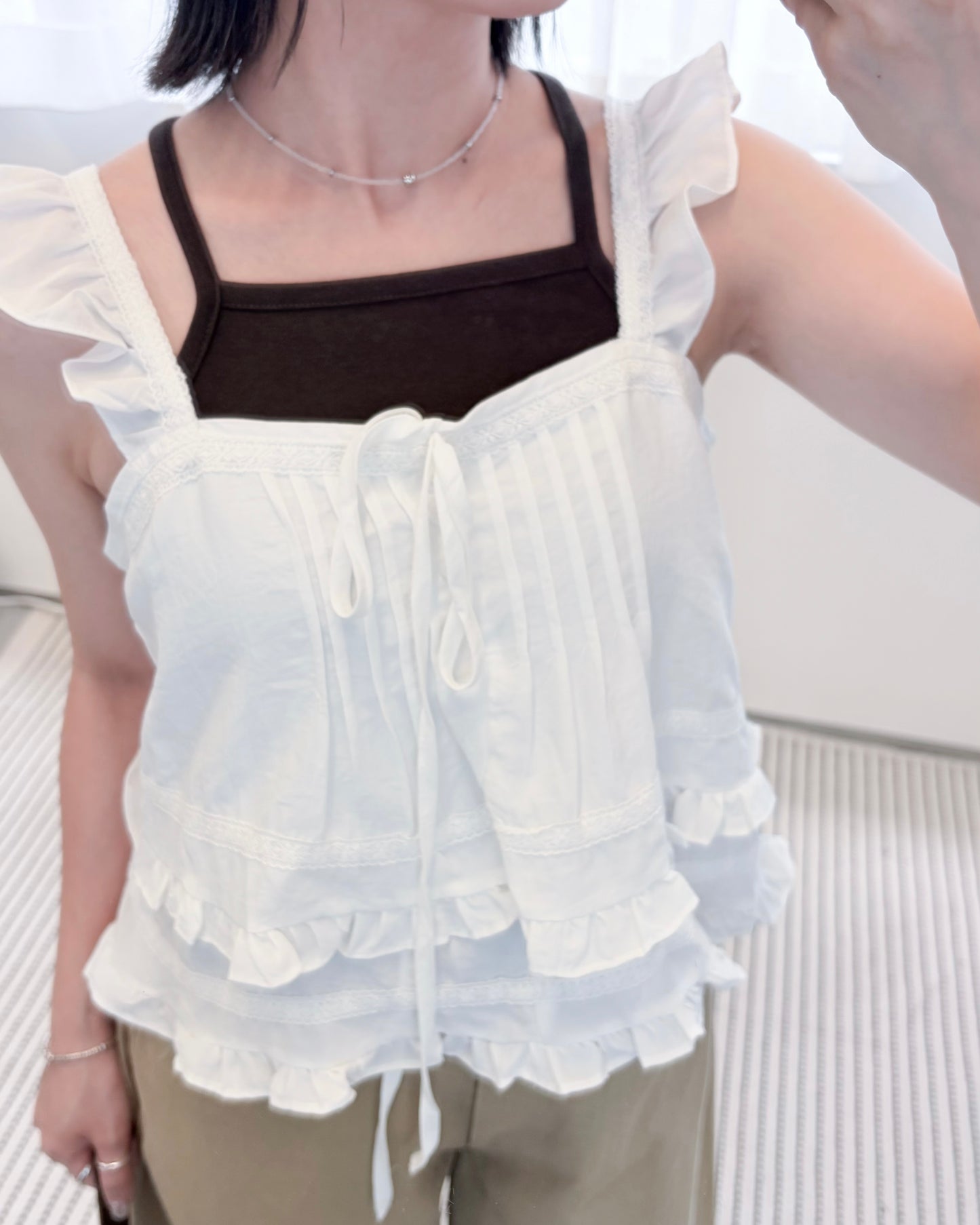 TP818- Ruffle Sleeve Vest Top | White