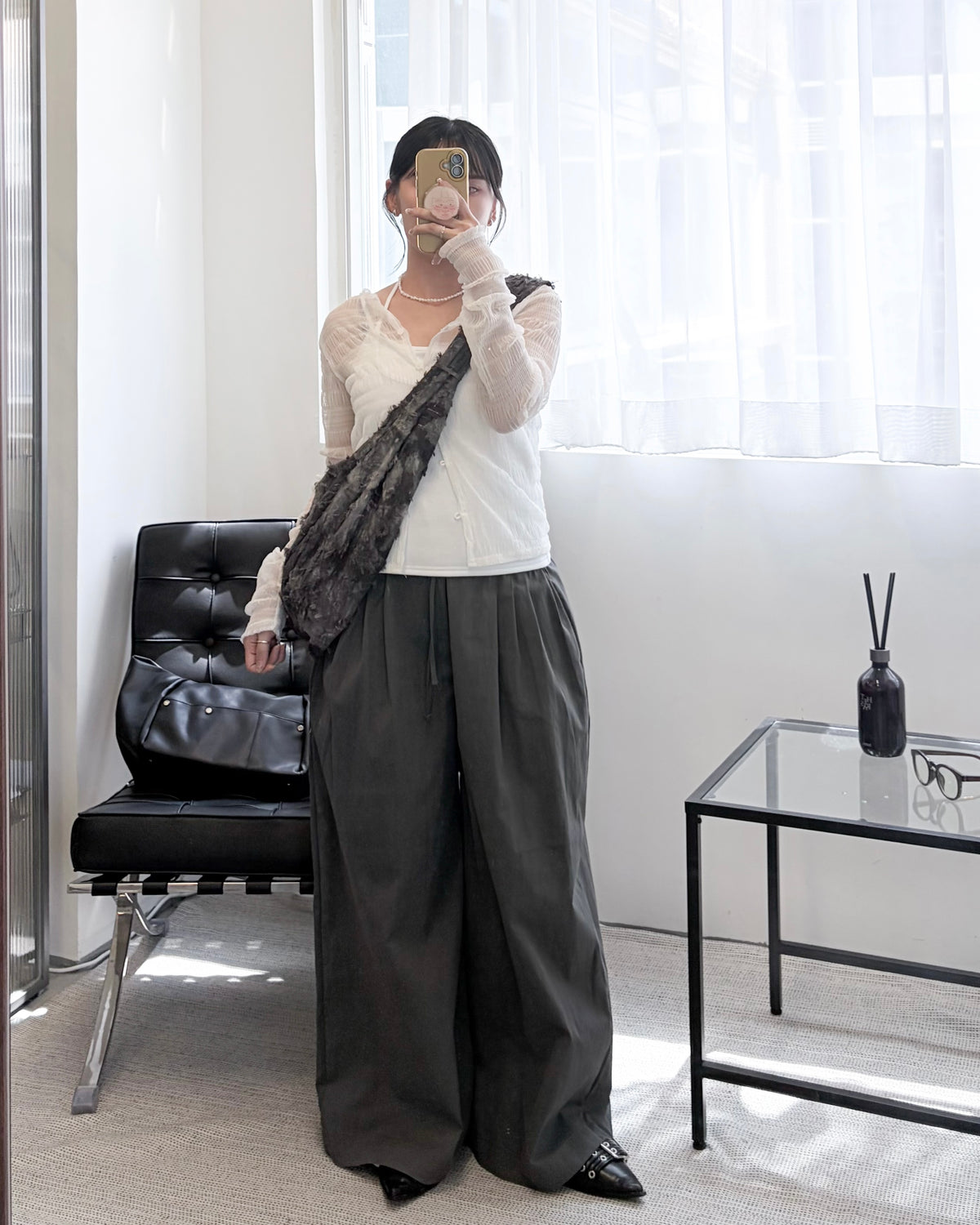 PT124- Soft Pleated Pants | Ivory | Grey
