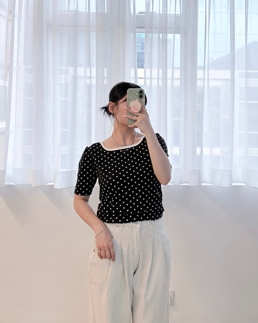TP798- Polka Dot Top | White  | Black