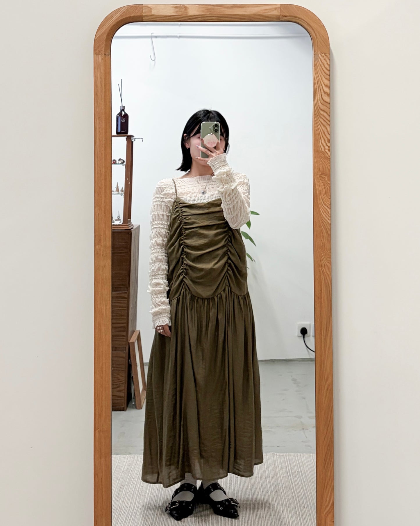 OP74- Talia Pleated Midi One Piece | Ivory | Olive