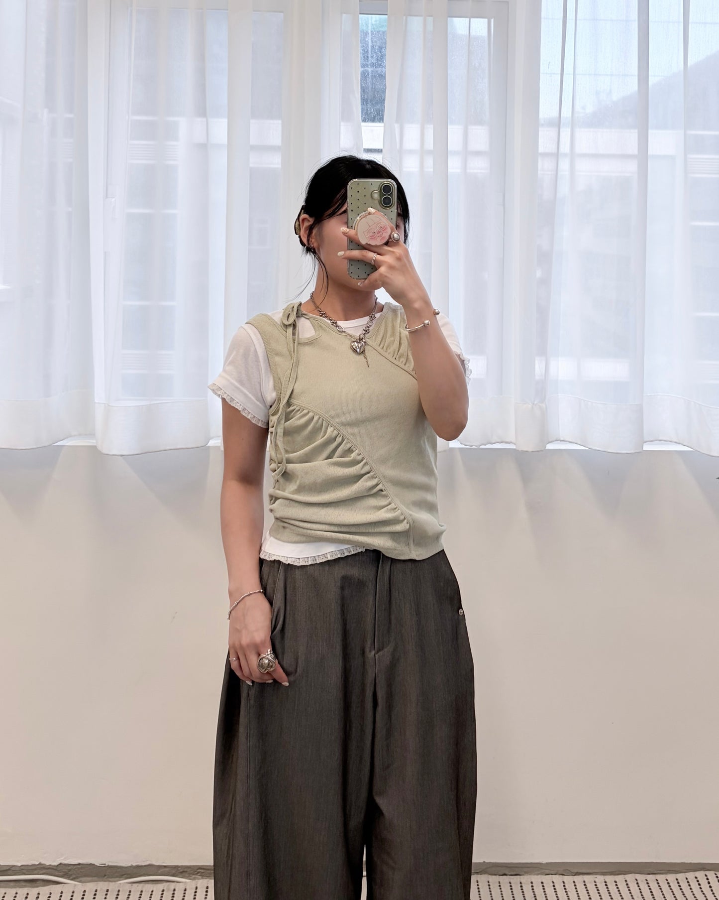 TP804- Ruched Sleeveless Top | White | Brown | Lime | Charcoal