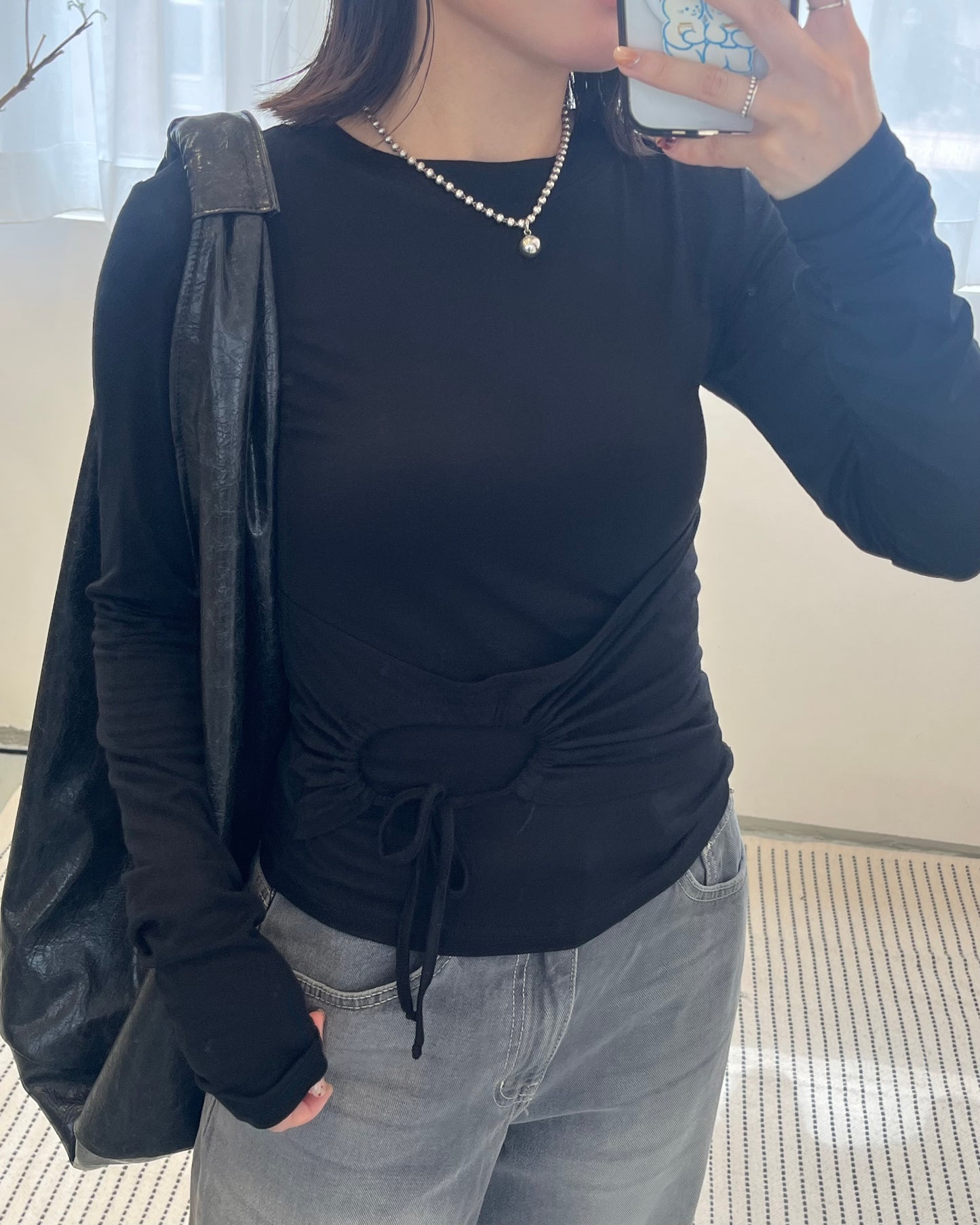 TP673- Circle Drawstring Top | White |Grey | Black