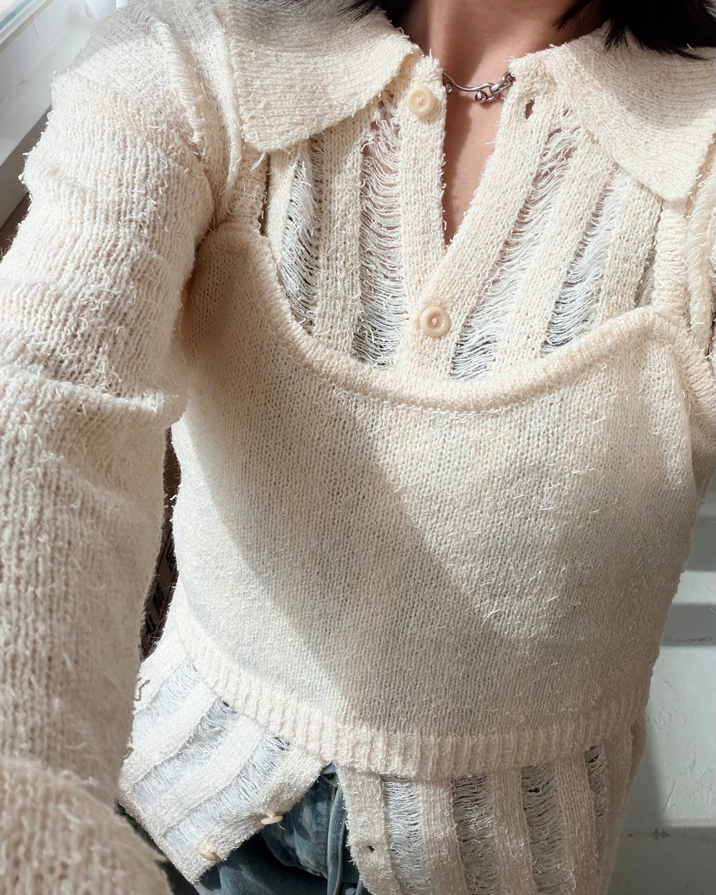 TP713-高質破爛Knit Set Top | Ivory | Grey | Brown ( 2件裝 )