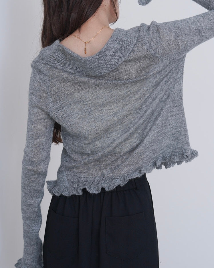 JK46- Ruffle Knit Cardigan | Grey | Brown