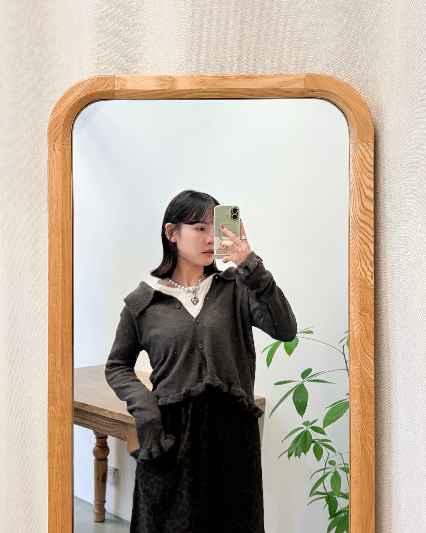 JK46- Ruffle Knit Cardigan | Grey | Brown