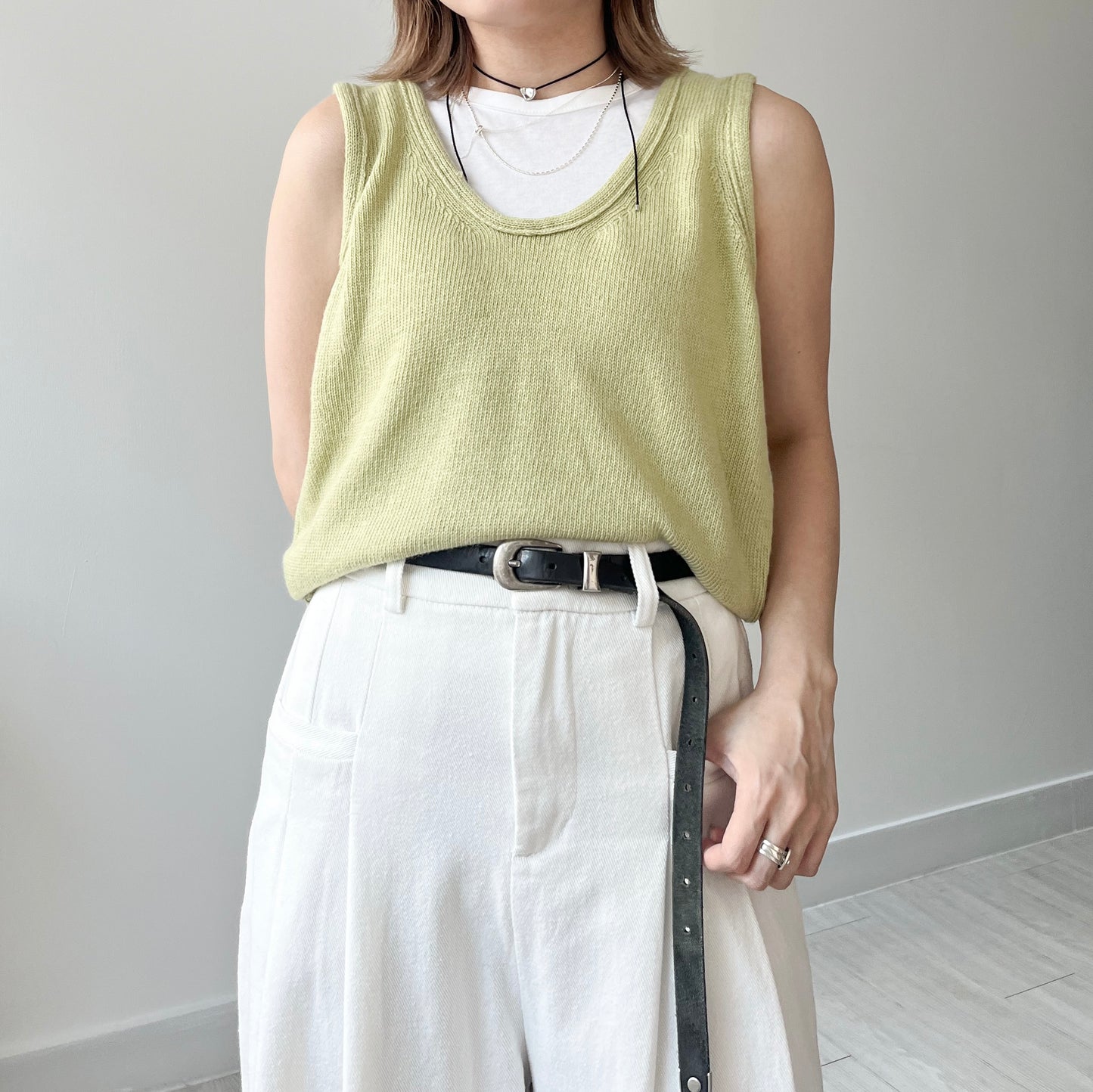 TP370- U Neck Knit Vest | Ivory | Lime | Black