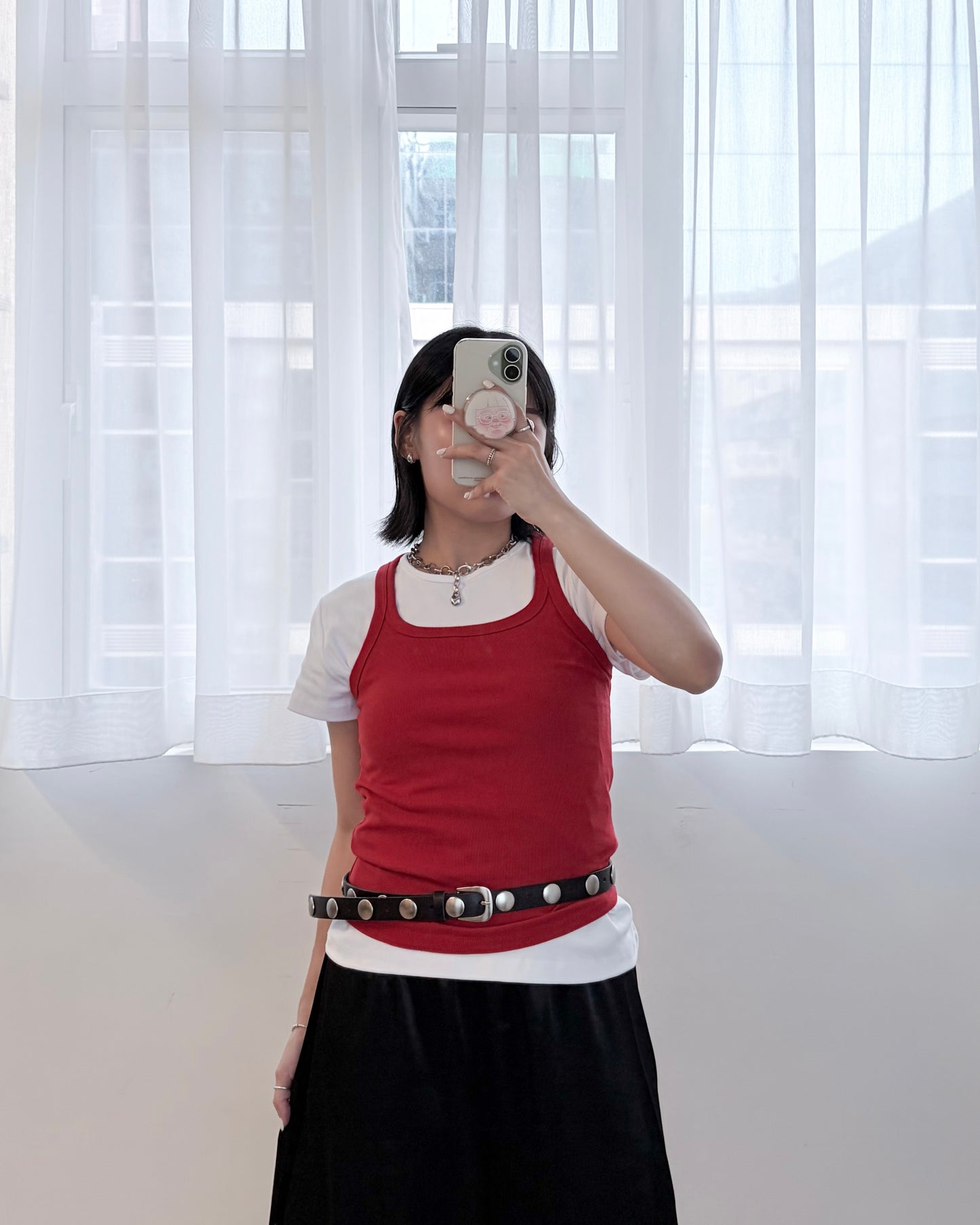 TP826- Square Neck Vest | White | Charcoal | Red