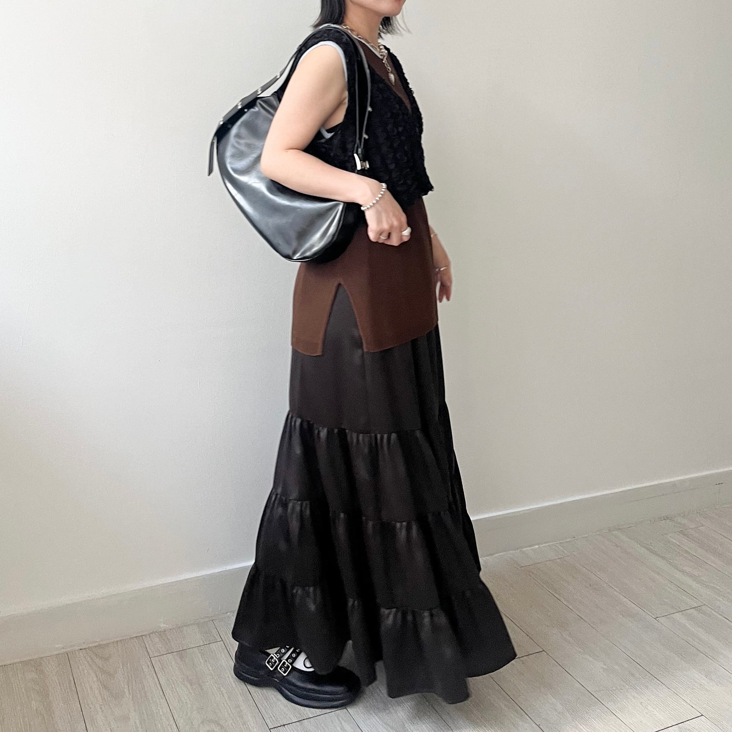 TP518- Color Sleeve Vest  Top | Ivory | Grey | Brown