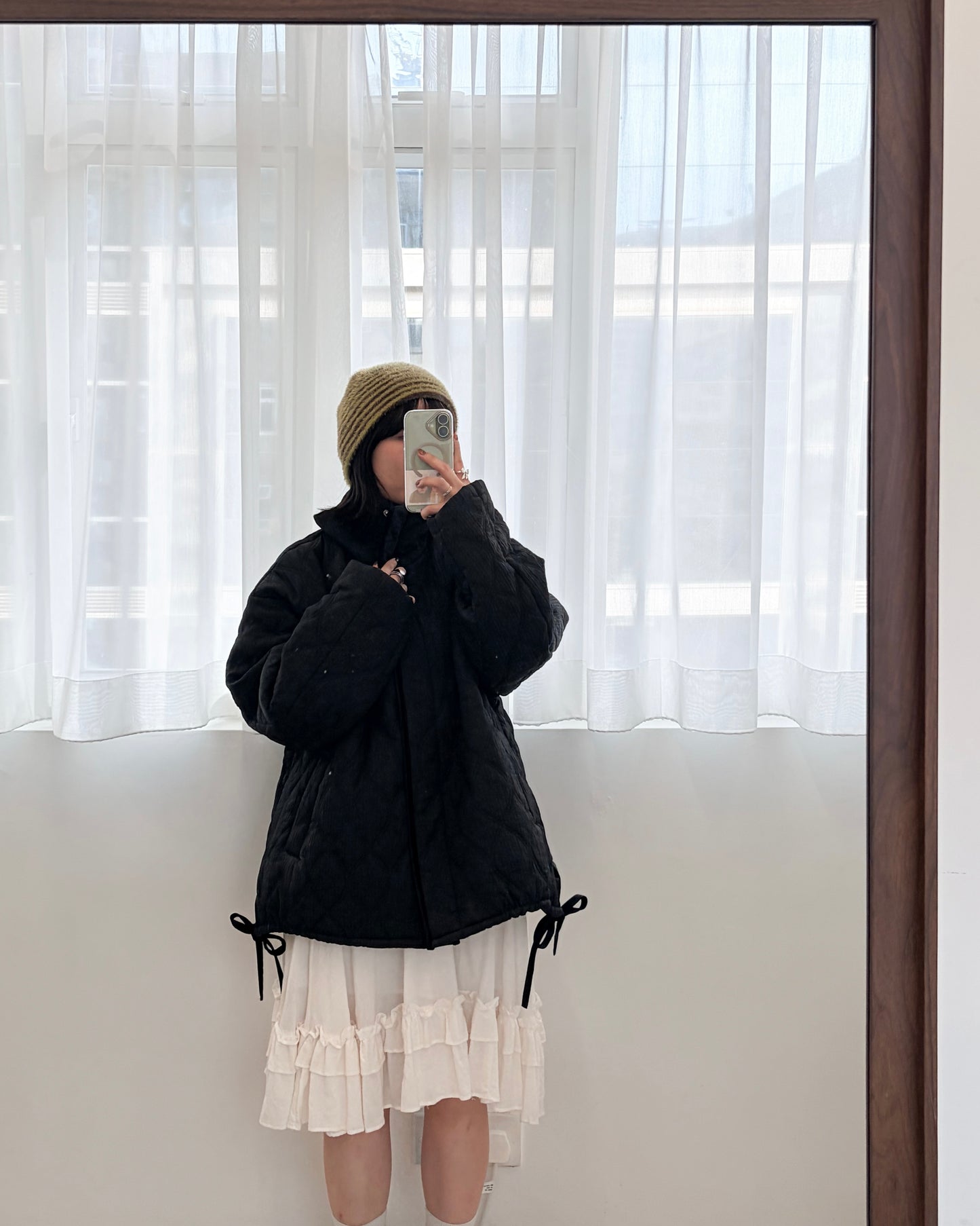 JK47- Design Cotton Coat | White | Black