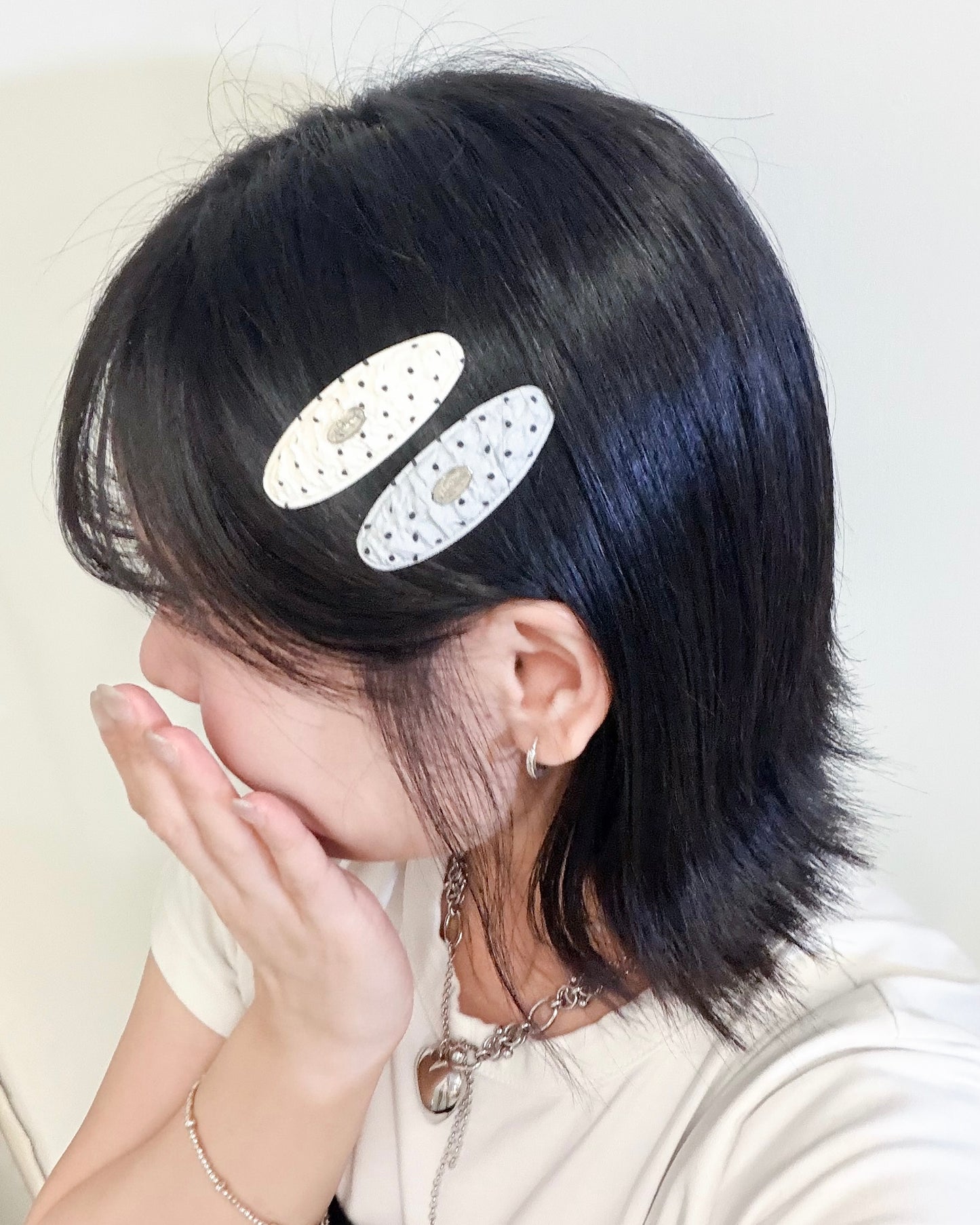 AC303- Small Dot Hair Clip | White | Grey | Butter | Black (1 pair)