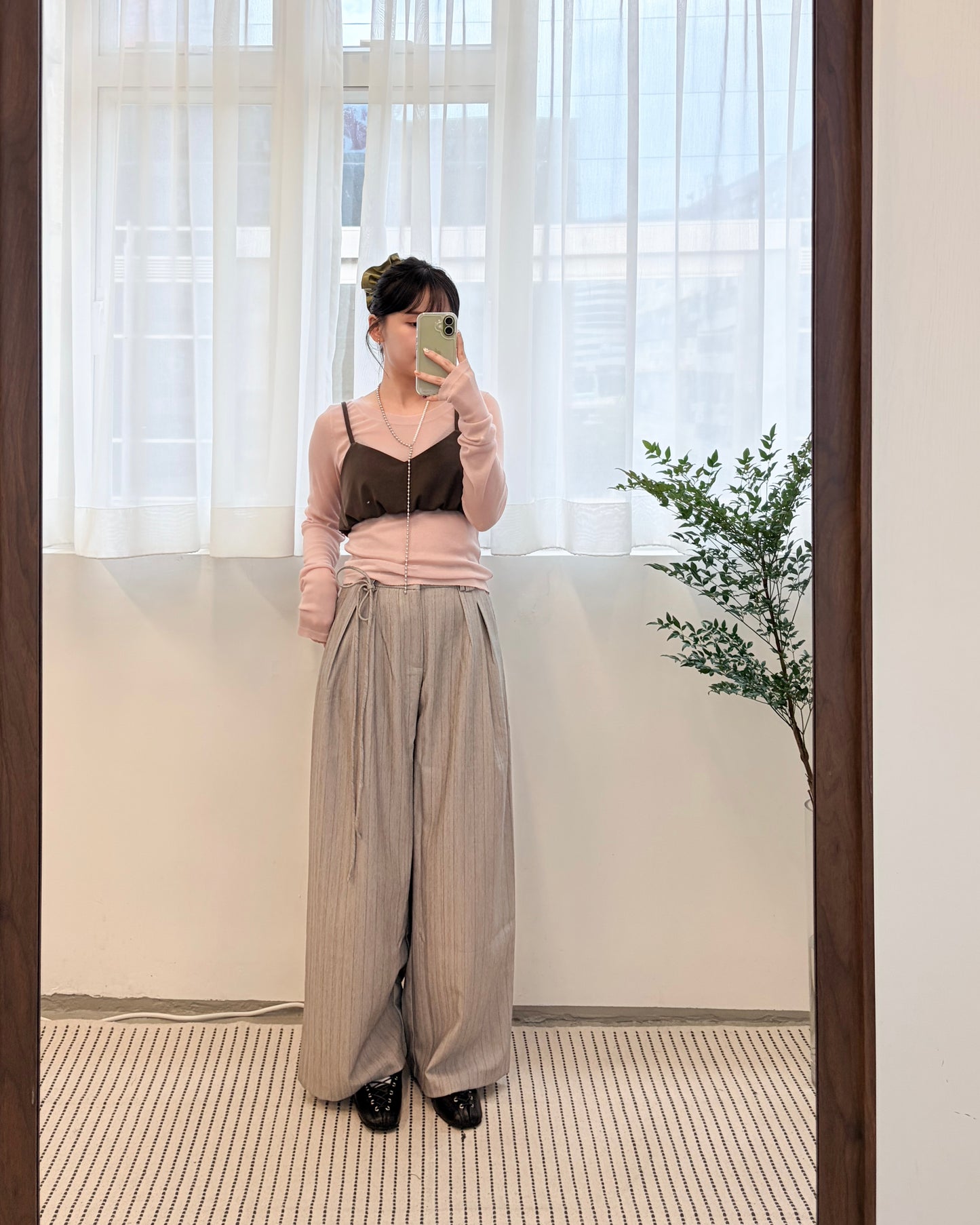 PT100- Stripe Classic Pant | Beige | Grey ( S / M ) 附有一條腰帶