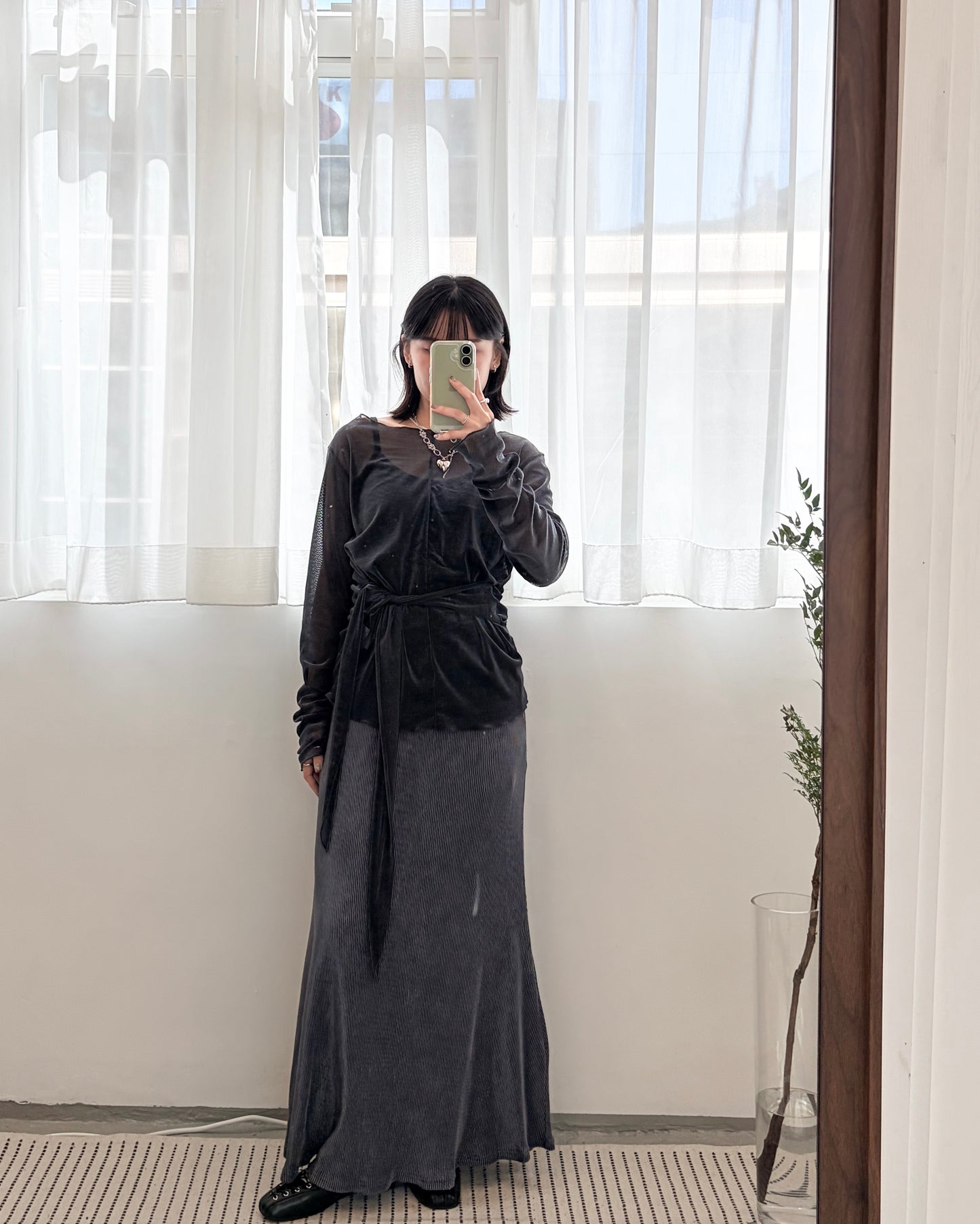 SK136- 絲絨Pocket Skirt ｜Light Grey | Grey | Red wine | Black