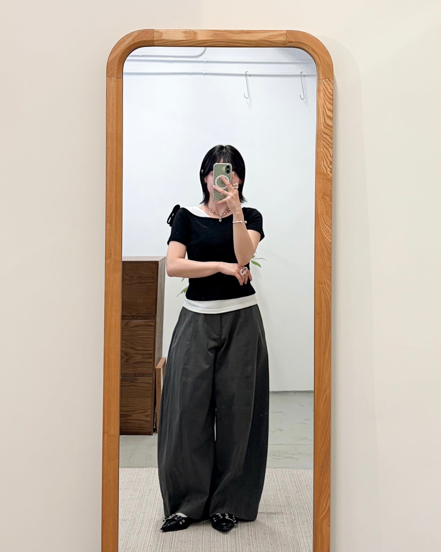 TP743- 2 in 1 Ribbon Sleeve Tee | White x Blue | Grey x Charcoal | White x Black