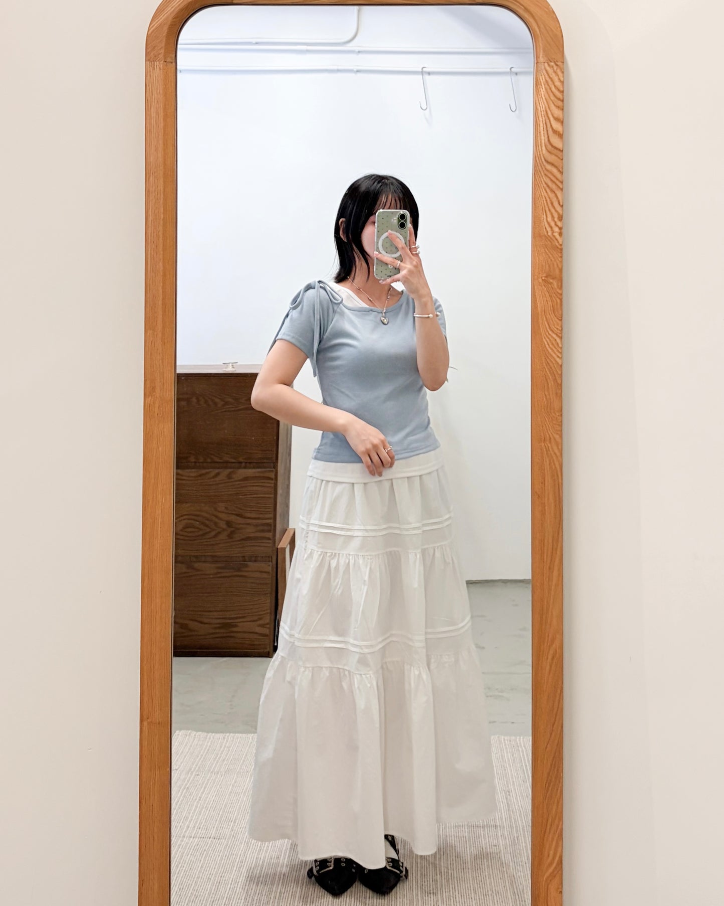 TP743- 2 in 1 Ribbon Sleeve Tee | White x Blue | Grey x Charcoal | White x Black