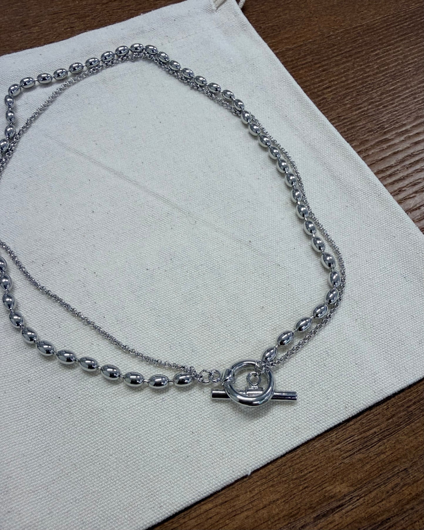 AC269- 2 in 1 Silver Beans Necklace