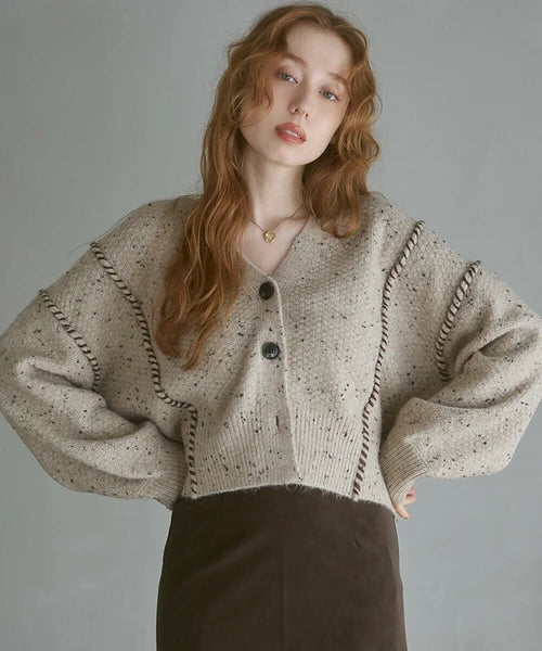 JK49- Chocolate Chip Knit Cardigan | Ivory | Beige