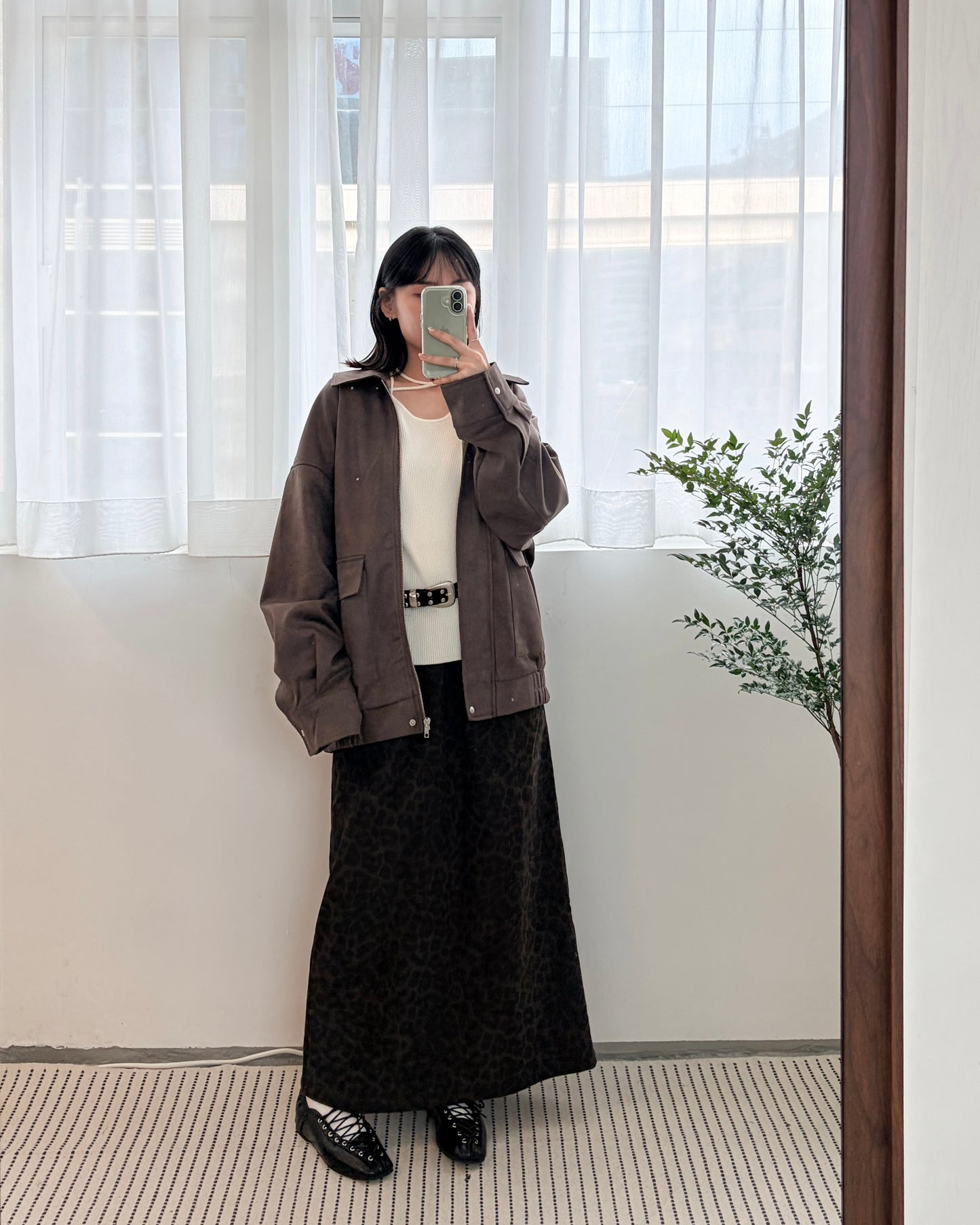 SK132- 薄燈芯絨Leopard Skirt