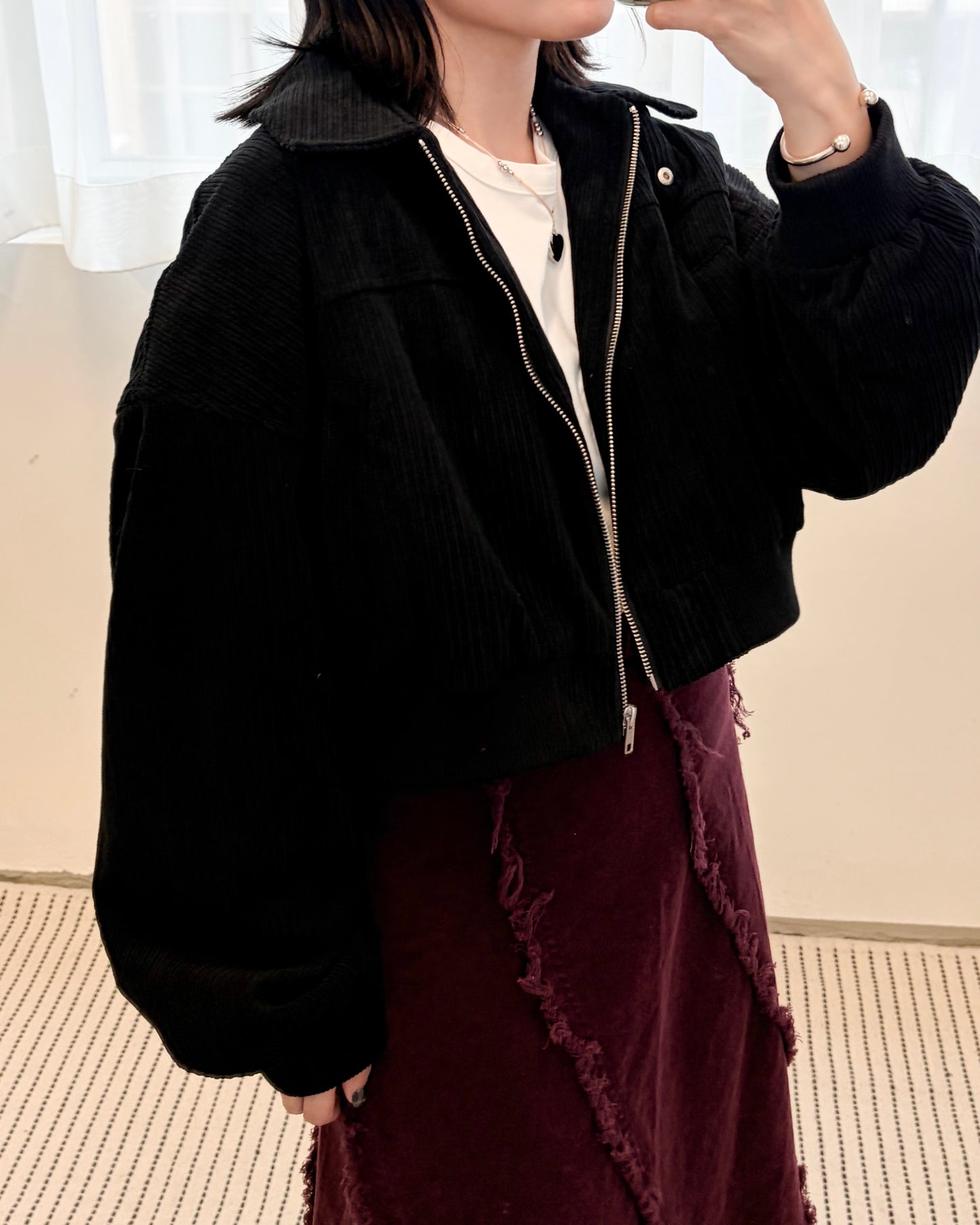 JK48- Corduroy Zip Cardigan | Ivory | Brown | Black