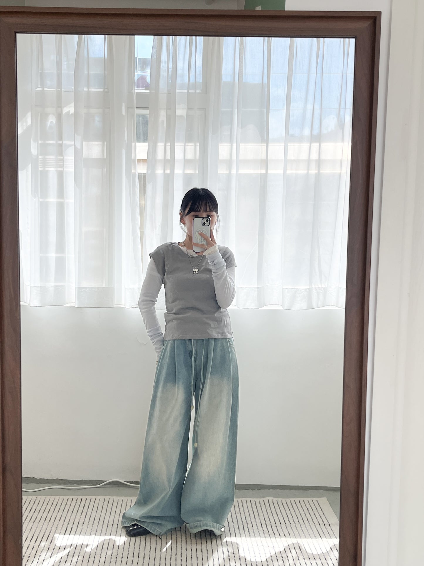 TP677- Long Sleeve Sheer Top | White | Pink | Blue | Grey