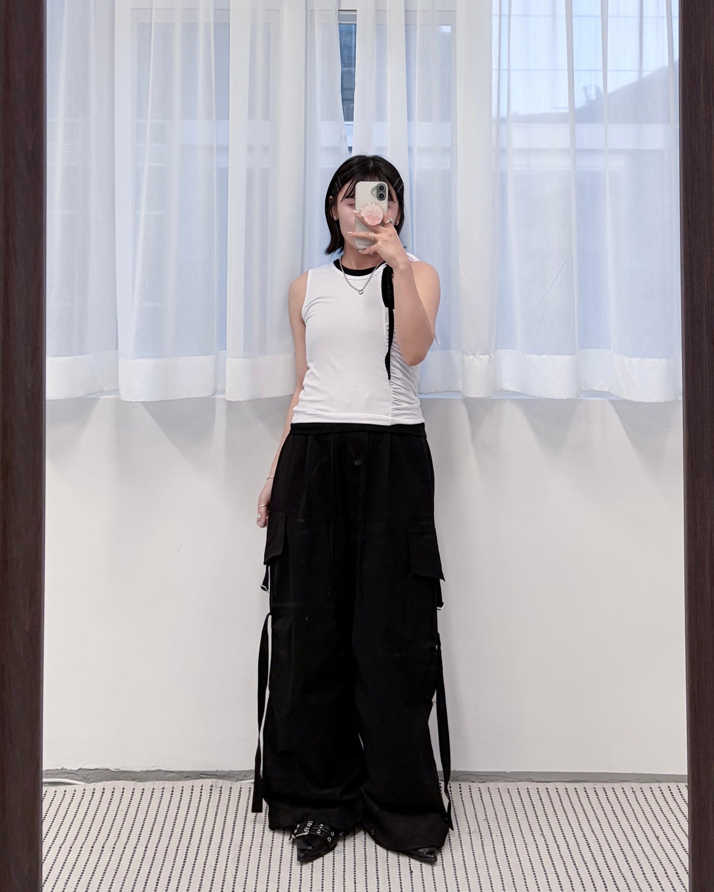TP817-  Cut-off Shoulder Vest | White | Black | Orange