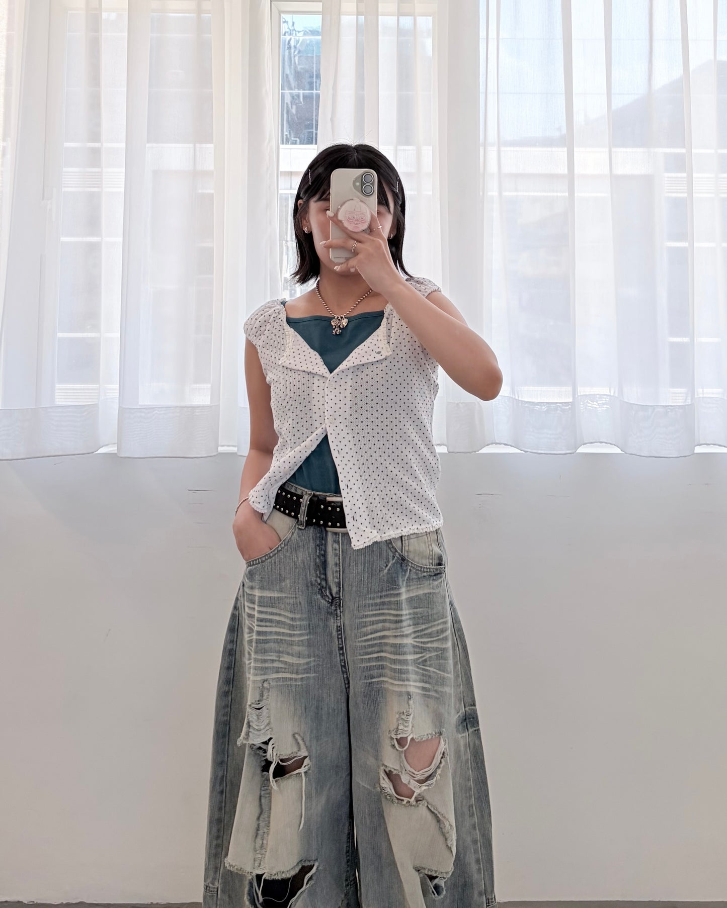 TP822- Small Dot Cute Vest Top | White | Navy