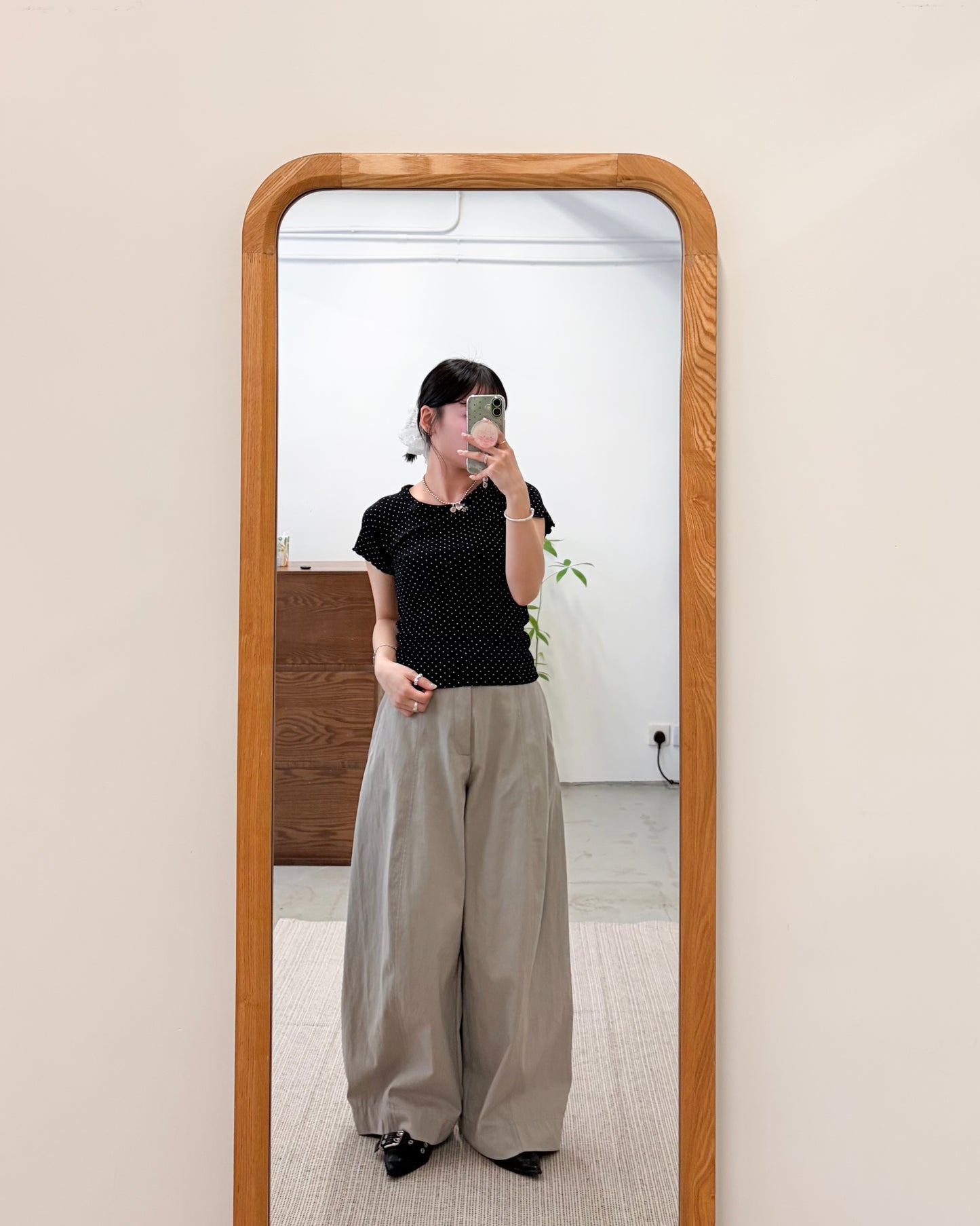 TP748- Ruffle Sleeve Small Dot Top | White | Grey | Black